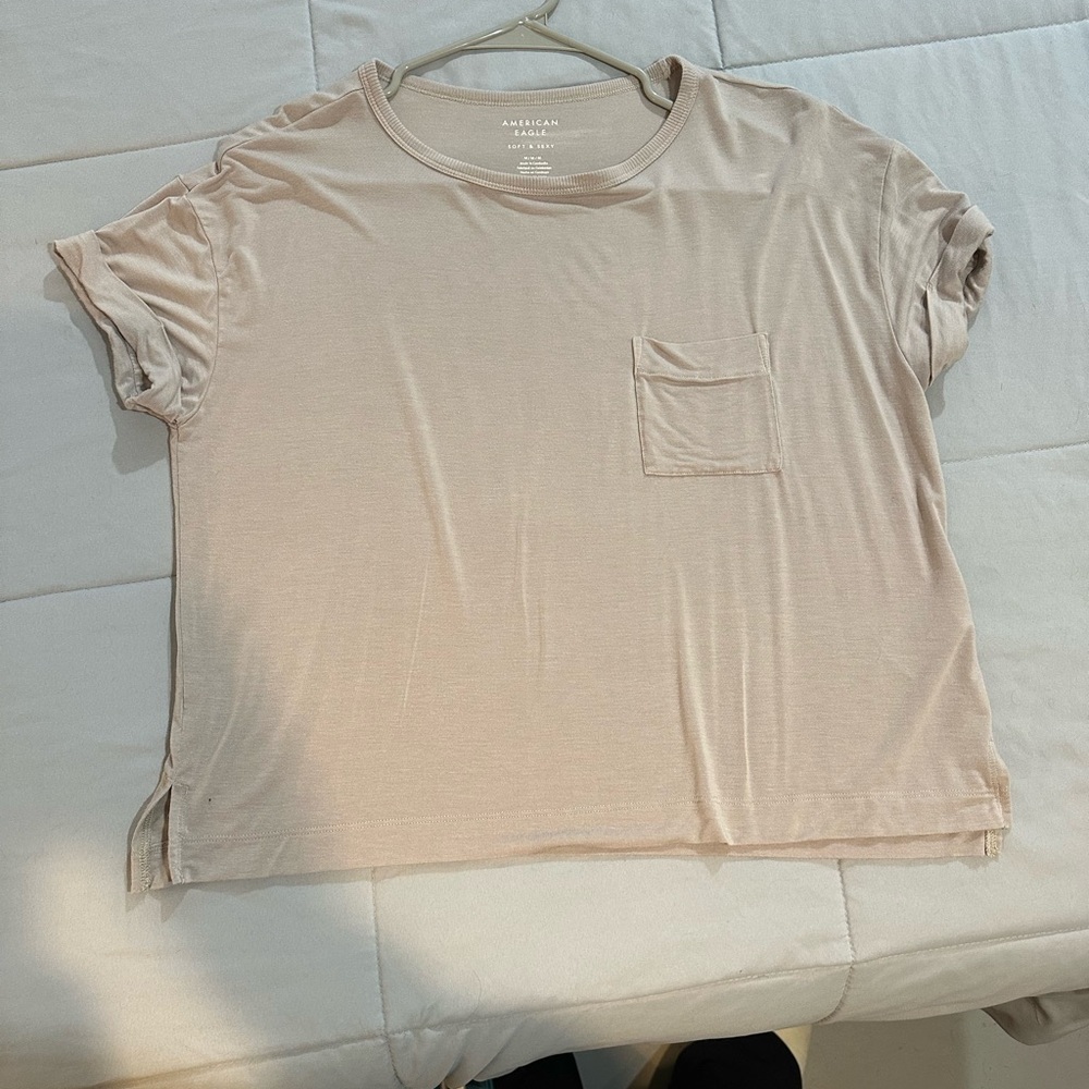 Beige Women's T-Shirt with Pocket
